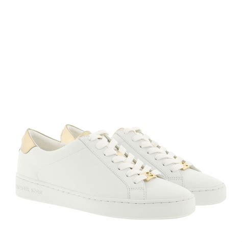 michael kors irving lace up sneaker optic white gold|Irving Embellished Leather Sneaker .